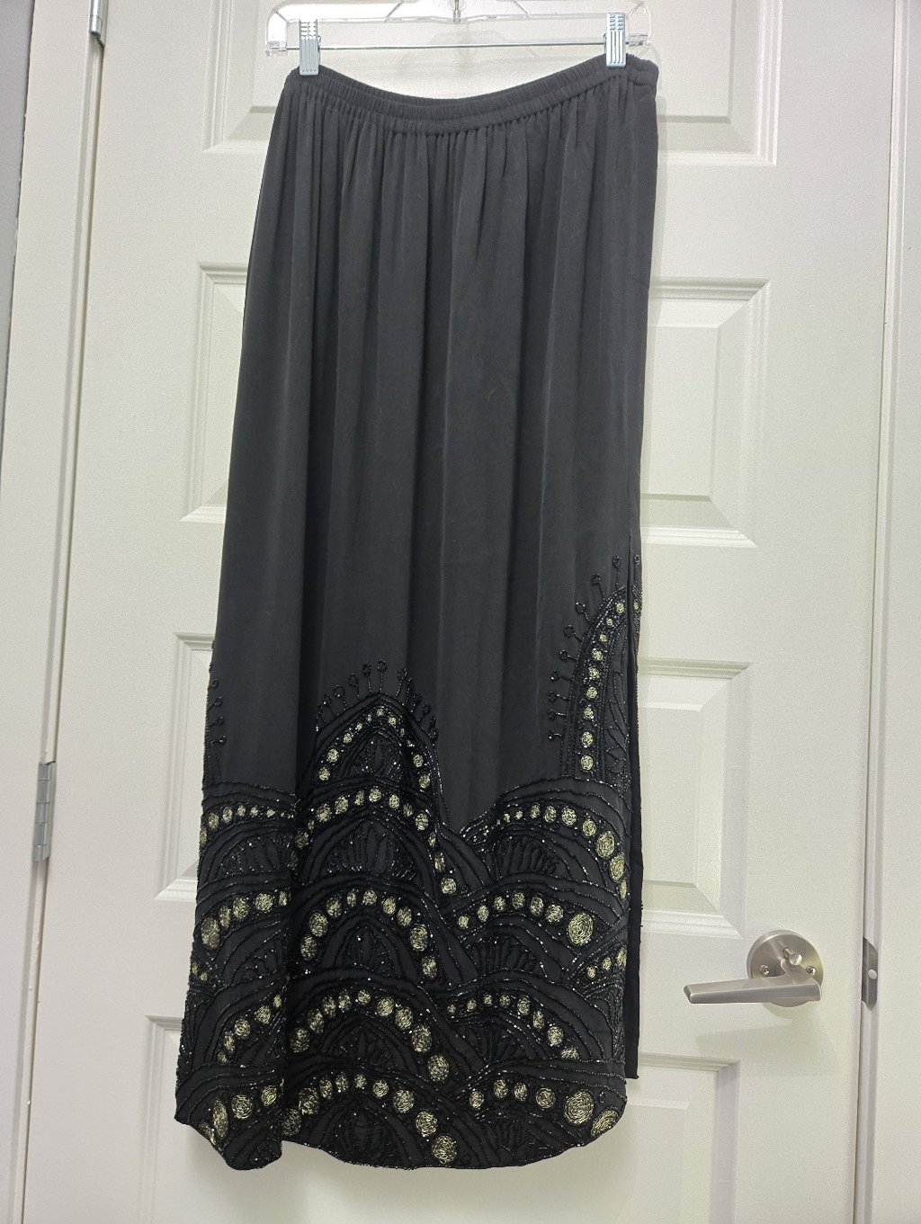 Elegant Black Maxi Skirt With Beaded Hem